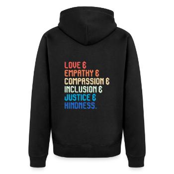 Inklusion Mitgefühl Menschen mit Behinderung - Unisex Premium Bio Zip Hoodie - Schwarz - Hinten - Nico (187cm)