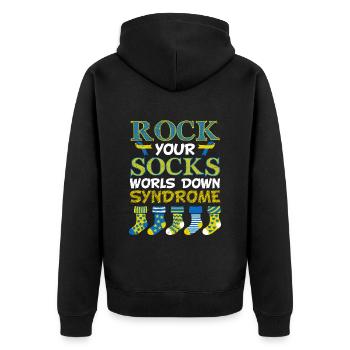Rock your Socks World Down Syndrome Tag Awareness - Veste à capuche bio Premium Unisexe - noir - Dos - Nico (187cm)
