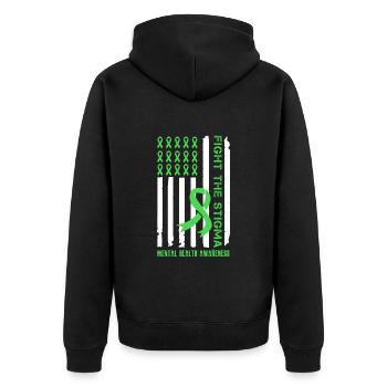Mentale Gesundheit Fight the Stigma Mental - Unisex Premium Bio Zip Hoodie - Schwarz - Hinten - Nico (187cm)