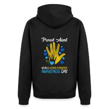 Proud Aunt Awareness World Down Syndrome - Unisex Premium Organic Zip Hoodie - black - Back - Nico (187cm)