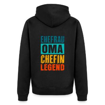 Oma Ehefrau und Chefin Muttertag super Oma - Unisex Premium Bio Zip Hoodie - Schwarz - Hinten - Nico (187cm)