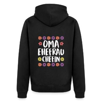 Oma Chefin Großmutter Muttertag Granny Ehefrau - Unisex Premium Bio Zip Hoodie - Schwarz - Hinten - Nico (187cm)