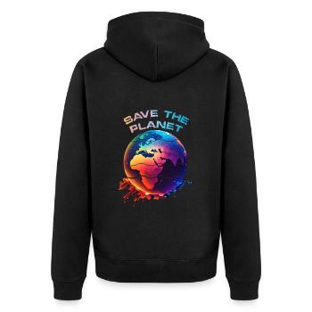 Rettet die Erde Earth Day Planet Umweltschutz - Unisex Premium Bio Zip Hoodie - Schwarz - Hinten - Nico (187cm)