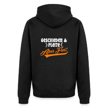 Geschieden & Pleite aber Frei! Scheidungsparty - Unisex Premium Bio Zip Hoodie - Schwarz - Hinten - Nico (187cm)