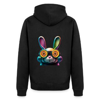 Hasengesicht Cooler Osterhase mit Brille - Unisex Premium Bio Zip Hoodie - Schwarz - Hinten - Nico (187cm)