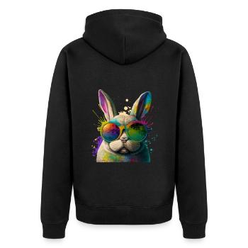 Hasengesicht Cooler Osterhase mit Brille - Unisex Premium Bio Zip Hoodie - Schwarz - Hinten - Nico (187cm)