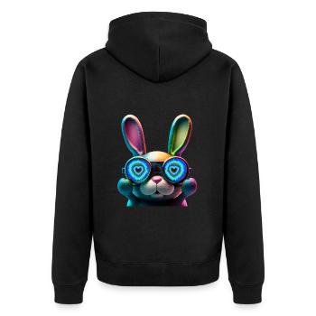 Hasengesicht Cooler Osterhase mit Brille - Unisex Premium Bio Zip Hoodie - Schwarz - Hinten - Nico (187cm)