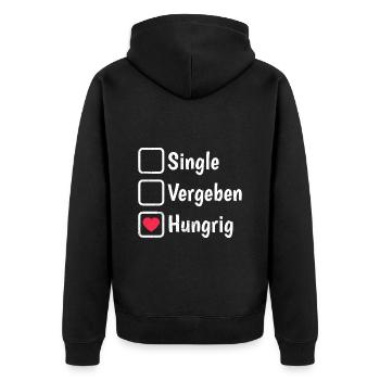 Hungriger Single Food Lover - Unisex Premium Bio Zip Hoodie - Schwarz - Hinten - Nico (187cm)