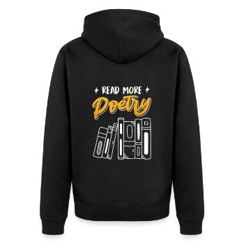 Read more Poetry Gedichte Poeten Buchfreund - Unisex Premium Bio Zip Hoodie - Schwarz - Hinten - Nico (187cm)