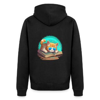 Katzenliebhaber und Bücherwurm Buchliebhaber und - Unisex Premium Bio Zip Hoodie - Schwarz - Hinten - Nico (187cm)