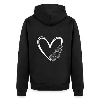 Buchliebhaber Buch Herz Bücherwurm Book lover - Unisex Premium Bio Zip Hoodie - Schwarz - Hinten - Nico (187cm)