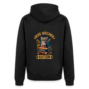 Katzen und Bücher Bücherwurm Katzenfans Lesefans - Unisex Premium Bio Zip Hoodie - Schwarz - Hinten - Nico (187cm)