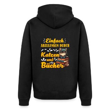 Katzen und Bücher Bücherwurm Katzenfans Lesefans - Unisex Premium Bio Zip Hoodie - Schwarz - Hinten - Nico (187cm)