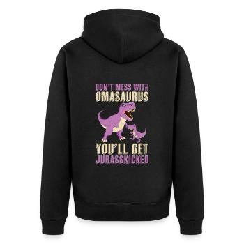 Oma Dont mess with Omasaurus Großmutter Dino - Unisex Premium Bio Zip Hoodie - Schwarz - Hinten - Nico (187cm)