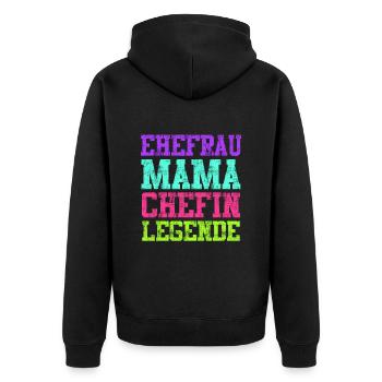 Mama Ehefrau und Chefin Muttertag Mama Boss - Unisex Premium Bio Zip Hoodie - Schwarz - Hinten - Nico (187cm)