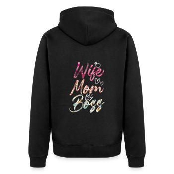 Ehefrau Mama Chefin Muttertag Supervisor - Unisex Premium Bio Zip Hoodie - Schwarz - Hinten - Nico (187cm)