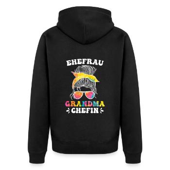 Oma Chefin Großmutter Muttertag Granny Ehefrau - Unisex Premium Bio Zip Hoodie - Schwarz - Hinten - Nico (187cm)