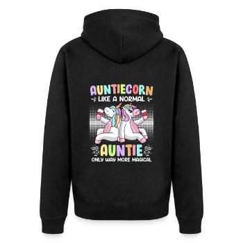 Tanticorn Einhorn Tanten Muttertag Unicorn - Unisex Premium Bio Zip Hoodie - Schwarz - Hinten - Nico (187cm)