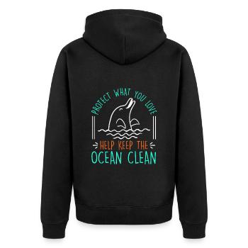 Keep it Clean Save the Ocean Artenschutz Umwelt - Unisex Premium Bio Zip Hoodie - Schwarz - Hinten - Nico (187cm)