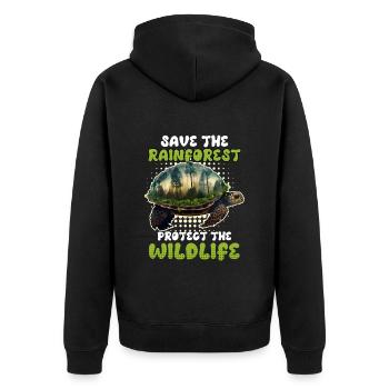 Save the rainforest Wildlife Conservation - Unisex Premium Organic Zip Hoodie - black - Back - Nico (187cm)