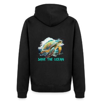 Rettet die Schildkröten Umweltschutz Ozean - Unisex Premium Bio Zip Hoodie - Schwarz - Hinten - Nico (187cm)