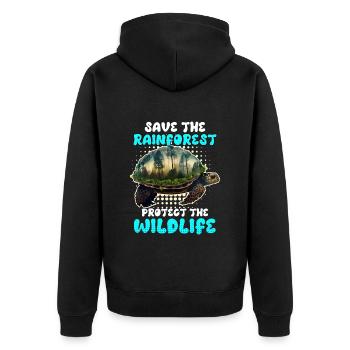 Save the rainforest Wildlife Conservation - Unisex Premium Organic Zip Hoodie - black - Back - Nico (187cm)
