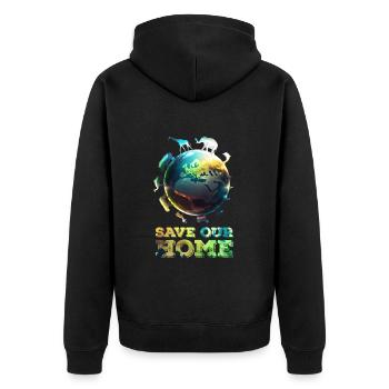 Save our home Planet Rettet die Erde Naturschutz - Unisex Premium Bio Zip Hoodie - Schwarz - Hinten - Nico (187cm)