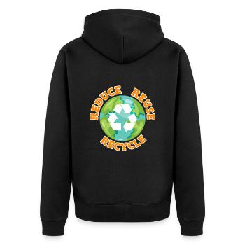 Reduce Recycle Umweltliebe Umweltschutz - Unisex Premium Bio Zip Hoodie - Schwarz - Hinten - Nico (187cm)