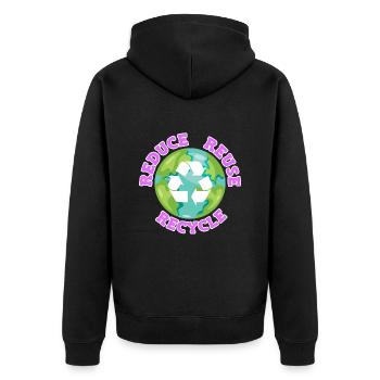 Reduce Recycle Umweltliebe Umweltschutz - Unisex Premium Bio Zip Hoodie - Schwarz - Hinten - Nico (187cm)
