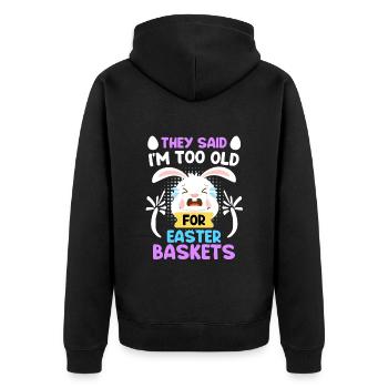 Osterhasen Osterkörbchen Bunny Ostereier - Unisex Premium Bio Zip Hoodie - Schwarz - Hinten - Nico (187cm)