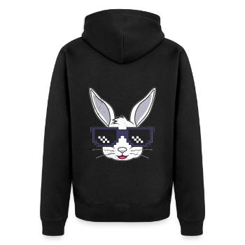 Hasengesicht Cooler Osterhase mit Brille - Unisex Premium Bio Zip Hoodie - Schwarz - Hinten - Nico (187cm)