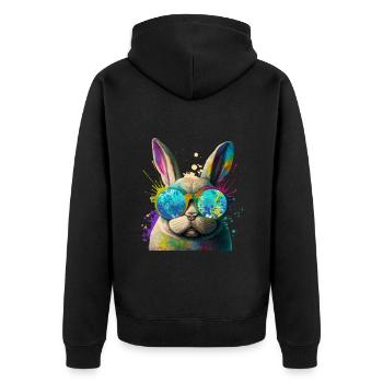 Hasengesicht Cooler Osterhase mit Brille - Unisex Premium Bio Zip Hoodie - Schwarz - Hinten - Nico (187cm)