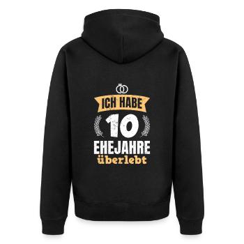 10 Ehejahre überlebt 10. Hochzeitstag - Unisex Premium Bio Zip Hoodie - Schwarz - Hinten - Nico (187cm)