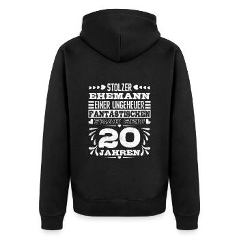 Ehemann 20. Hochzeitstag Porzellanhochzeit - Unisex Premium Bio Zip Hoodie - Schwarz - Hinten - Nico (187cm)