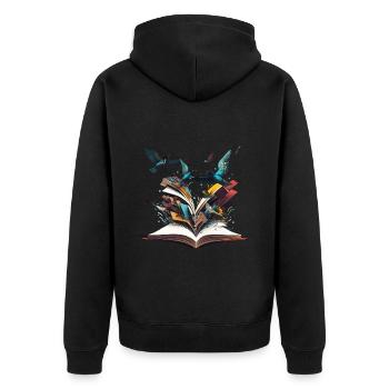 Buchliebhaber Lesen macht stark Buchwurm Bücher - Unisex Premium Bio Zip Hoodie - Schwarz - Hinten - Nico (187cm)