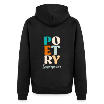 Poesie ist Therapie Gedichte Poeten Bücherliebe - Unisex Premium Bio Zip Hoodie - Schwarz - Hinten - Nico (187cm)