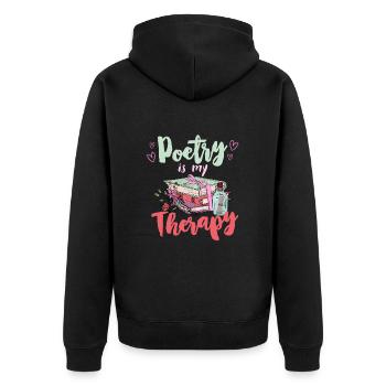 Poesie ist meine Therapie Gedichte Book lover - Unisex Premium Bio Zip Hoodie - Schwarz - Hinten - Nico (187cm)