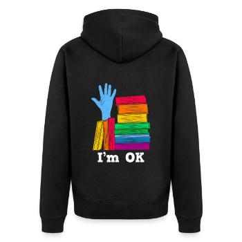 Buchlieberhaber I´m OK with Books Book lover - Unisex Premium Bio Zip Hoodie - Schwarz - Hinten - Nico (187cm)
