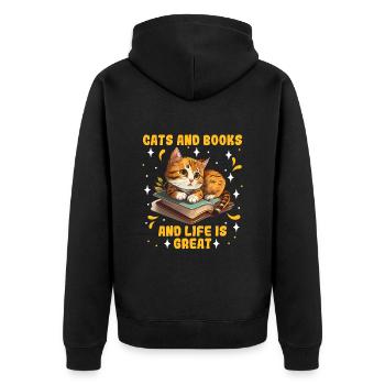Cats and Books Katzenliebhaber Book lover - Unisex Premium Bio Zip Hoodie - Schwarz - Hinten - Nico (187cm)