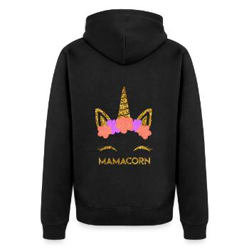 Mamacorn cooles Einhorn Fan Mama Mütter - Unisex Premium Bio Zip Hoodie - Schwarz - Hinten - Nico (187cm)