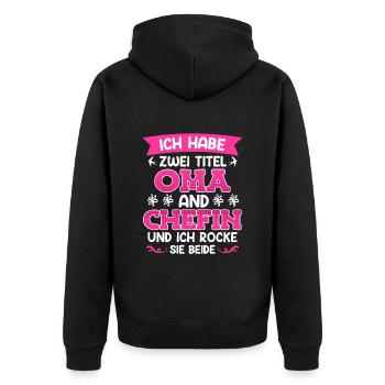 Ich habe zwei Titel Oma und Chefin Muttertag - Unisex Premium Bio Zip Hoodie - Schwarz - Hinten - Nico (187cm)
