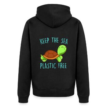 Rette die Erde Keep the Sea Plastic free - Unisex Premium Bio Zip Hoodie - Schwarz - Hinten - Nico (187cm)