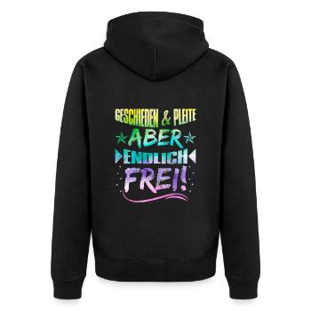 Geschieden und Pleite aber Frei Scheidungsparty - Unisex Premium Bio Zip Hoodie - Schwarz - Hinten - Nico (187cm)