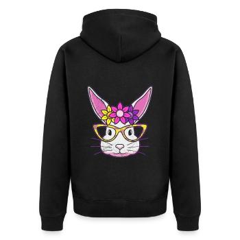 Hasengesicht Cooler Osterhase mit Brille - Unisex Premium Bio Zip Hoodie - Schwarz - Hinten - Nico (187cm)