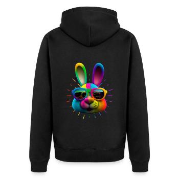 Hasengesicht Cooler Osterhase mit Brille - Unisex Premium Bio Zip Hoodie - Schwarz - Hinten - Nico (187cm)