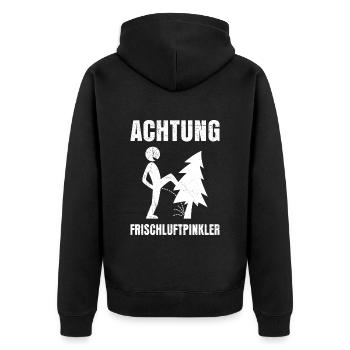 Naturburschen I pee Outside Wandern lustig Berge - Unisex Premium Bio Zip Hoodie - Schwarz - Hinten - Nico (187cm)