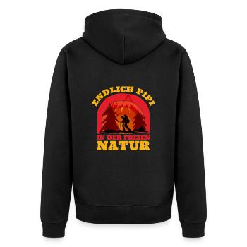 Wanderer Endlich in der freien Natur Berge - Unisex Premium Bio Zip Hoodie - Schwarz - Hinten - Nico (187cm)