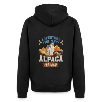 Alpaca my Bags Wandern lustig Bergfan Wanderer - Unisex Premium Bio Zip Hoodie - Schwarz - Hinten - Nico (187cm)
