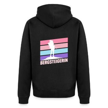 Bergsteigerin klettern Bergkraxlerin Wandern Berge - Unisex Premium Bio Zip Hoodie - Schwarz - Hinten - Nico (187cm)