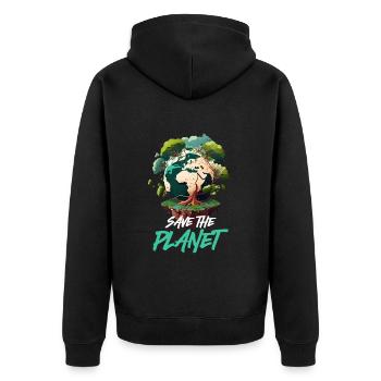 Rette den Planeten Mutter Erde Umweltschutz - Unisex Premium Bio Zip Hoodie - Schwarz - Hinten - Nico (187cm)